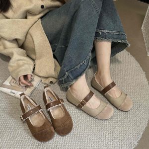 SIZHUONI Women's Thick Sole Fleece Lined Warm Cotton Shoes 2024 New Winter Retro Boho Mary Jane Slip On