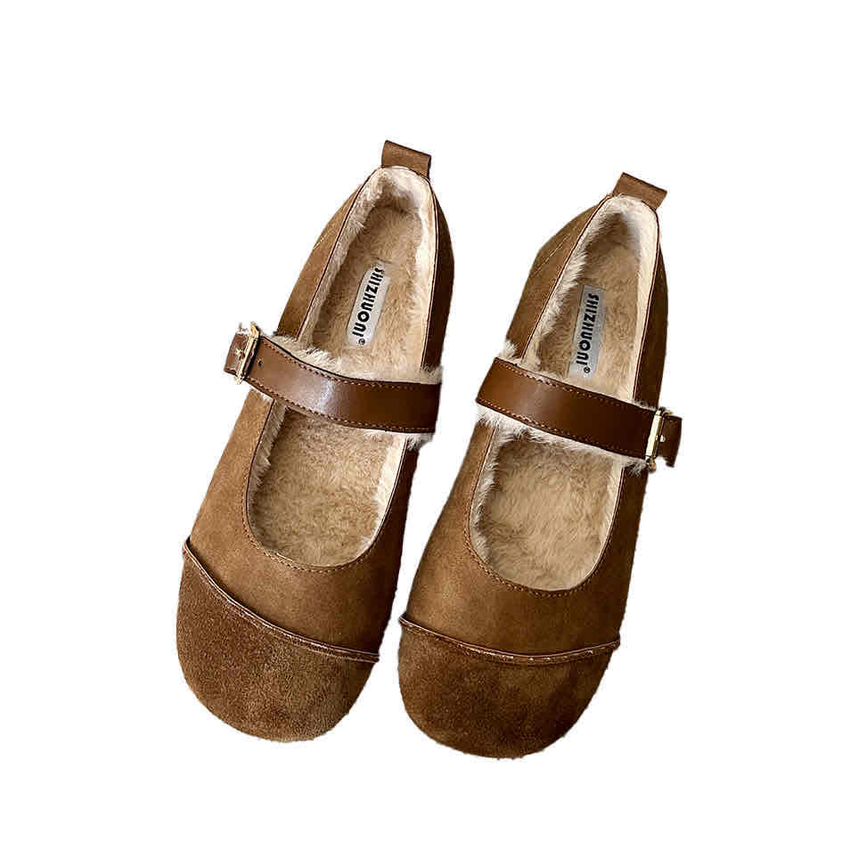SIZHUONI Women's Thick Sole Fleece Lined Warm Cotton Shoes 2024 New Winter Retro Boho Mary Jane Slip On - Image 5