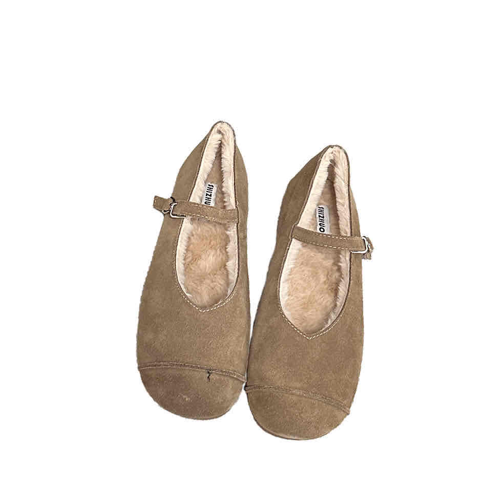 SIZHUONI Vintage Retro Mary Jane Fur Shoes Women 2024 New Winter Warm Lined Buckle Shoes Casual Loafers - Image 5