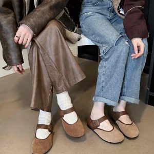 Forest Style Mary Jane Shoes Women 2024 Autumn Winter New Buckle Strap Round Toe Flat Birkenstock Shoes