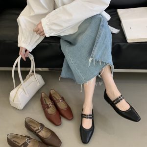 2025 Spring New French Style Square Toe Mary Jane Shoes Women Low Heel Commuter Shallow Mouth Mary Janes