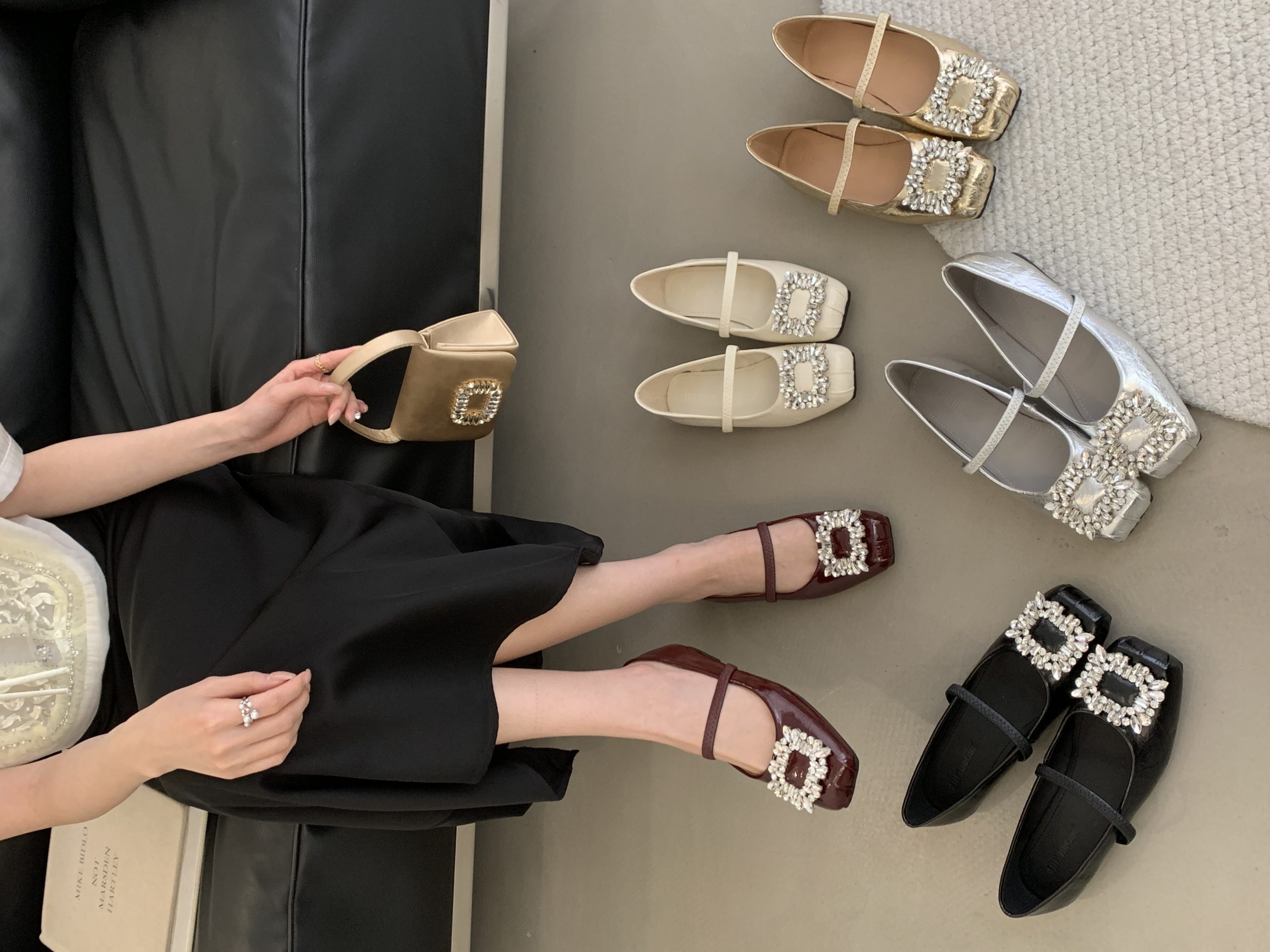 2025 Spring New Square Toe Flat Shoes for Women Comfortable Slip-On with Rhinestone Buckle Fashion Casual