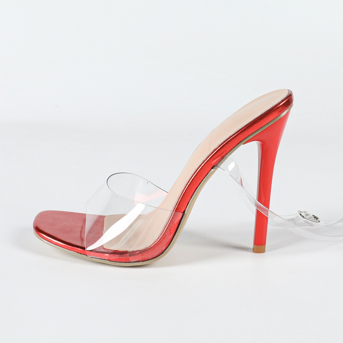 Red High Heel Women's Sexy Strappy Open Toe Square Toe Thin Heel Sandals - Image 5