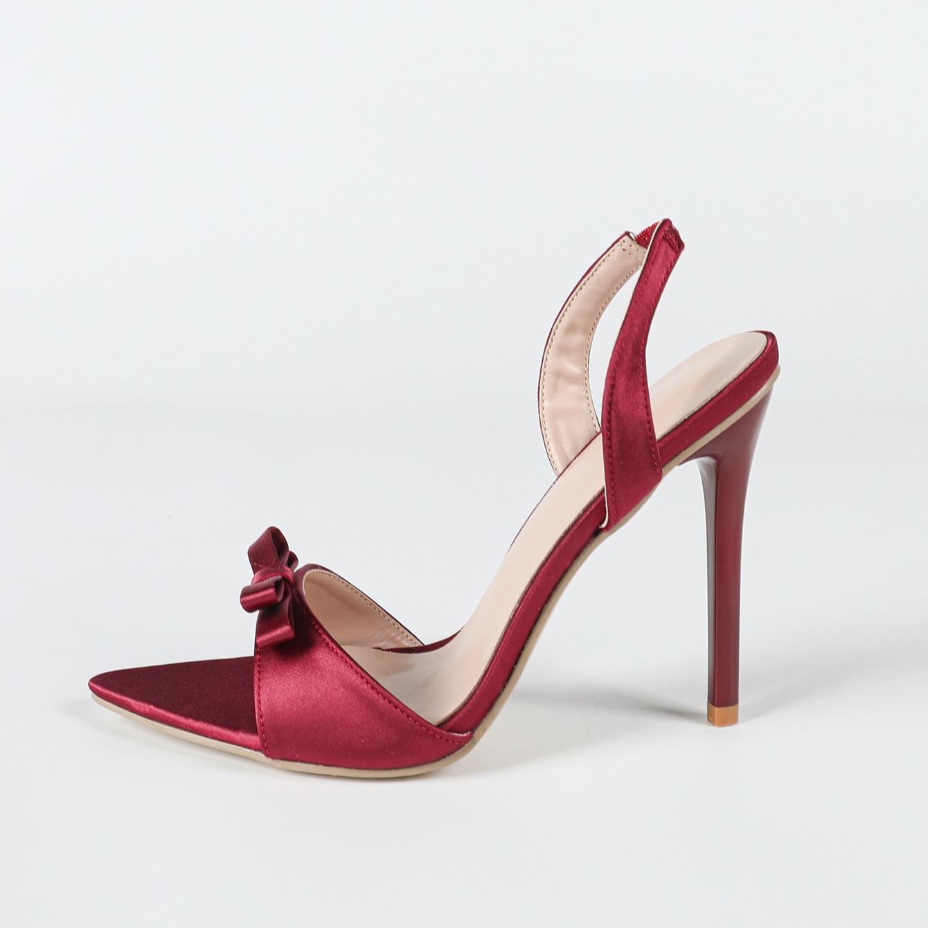 French Style Pointed Toe Thin Heel Open Toe Sandals for Women Sexy Wine Red Bow Back Strap High Heel Wedding Shoes - Image 5