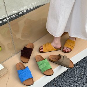 Women's Genuine Leather Birkenstock Style Sandals 2026 New Retro Cork Thick Sole Slip-on Slippers