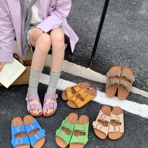 Women's Genuine Leather Cork Thick Sole Birkenstock Style Slippers 2026 New Summer Retro Flat Sandals